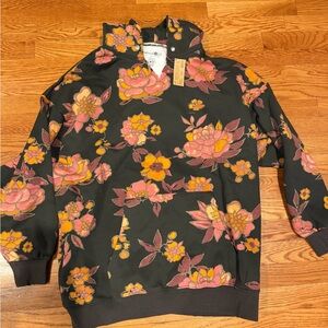 NATURAL LIFE Black Hoodie with Pink & Mustard Floral Print